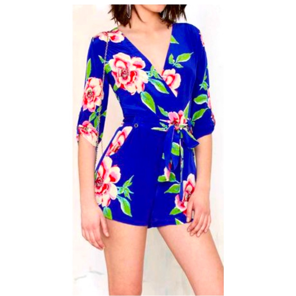 Polyester jumpsuit short for women  size S color trii blue